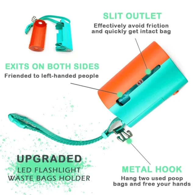 Benepaw Portable Dog Poop Bags Dispenser Durable LED Flashlight Pet Waste Bags Holder Wrist Strap Metal Clips For Used Bags - Image 2