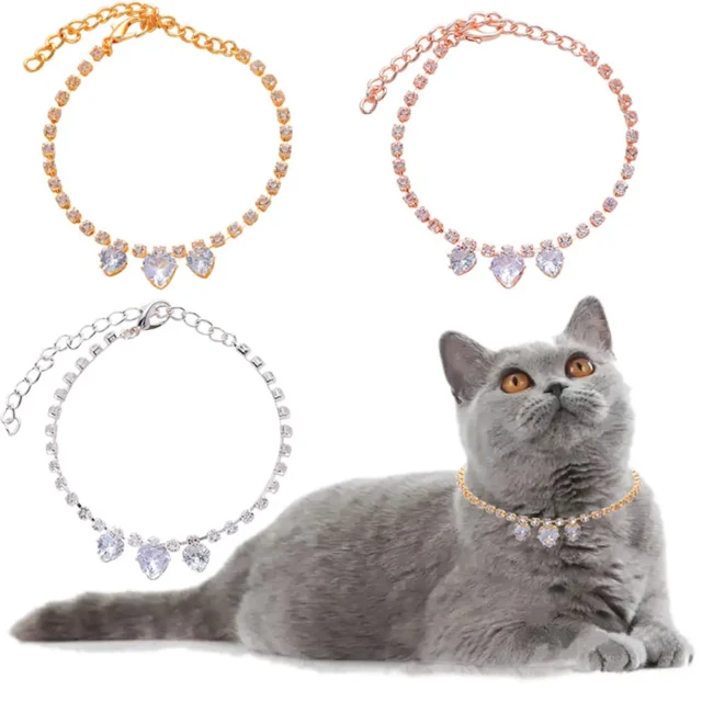 Luxury Cat Rhinestone Necklace Simple Bright Peach Heart Zircon Bling Grooming Puppy Kitten Cat Dog Pet Collars Cat Supplies - Image 2