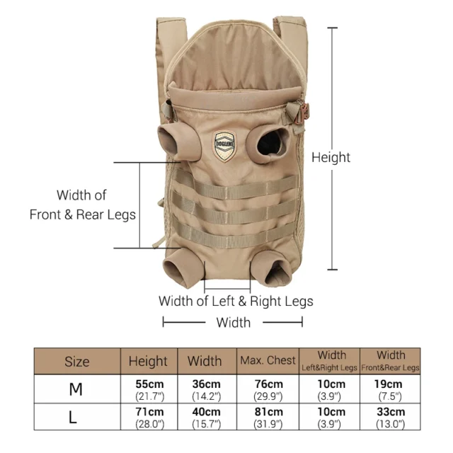 Backpack for Small Medium Dogs Hands Free Tactical Outdoor Pet Frontpack Soft Breathable Safety Travel Dog Carrier Military Tan - Image 6