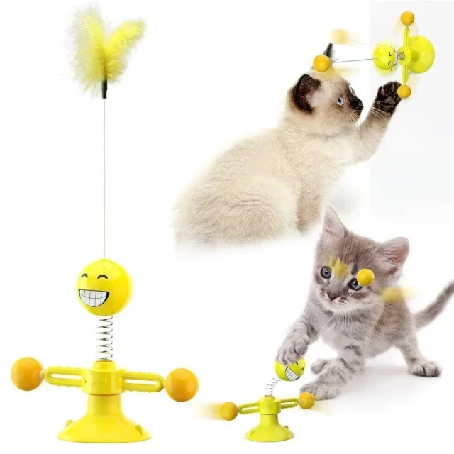 Windmill Cat Toy with Balls Interactive Pet Toys for Cats Puzzle Cat Game Toy with Whirligig Turntable for Kitten Brush Teeth - Image 4