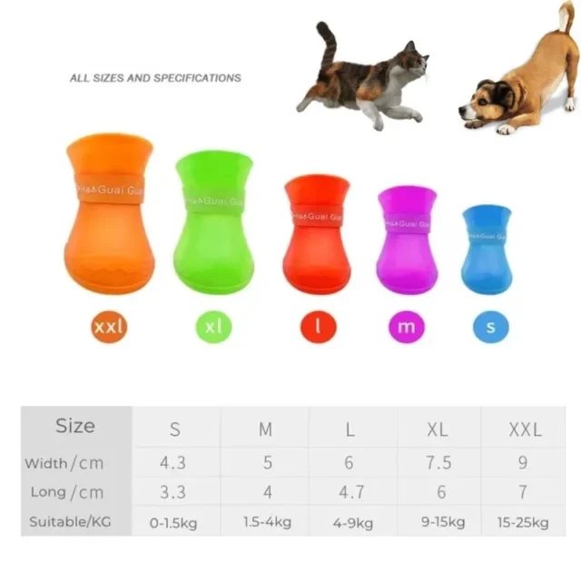 Anti-slip Rubber Rain Shoes for Dogs and Cats, Puppy Foot Cover, Waterproof Socks, Small and Medium Dogs, Protect the Paw, 4PCs - Image 6