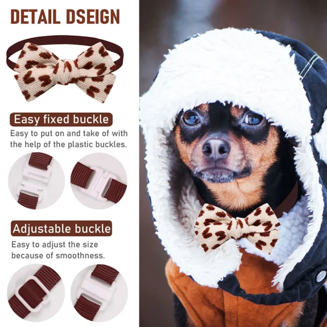 20PCS Winter Pet Dog Bow Tie Puppy Cat Brown Series Bowties Elegant Dog Necktie Collar Dog Grooming Accessories - Image 4