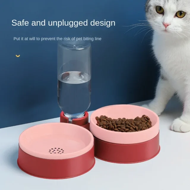 New 2 In 1 Automatic Drinking Water Feeding Dual Bowl Dry Wet Separation Integrated Cat Bowl Dog Bowl Color Contrast Pet Bowl - Image 3