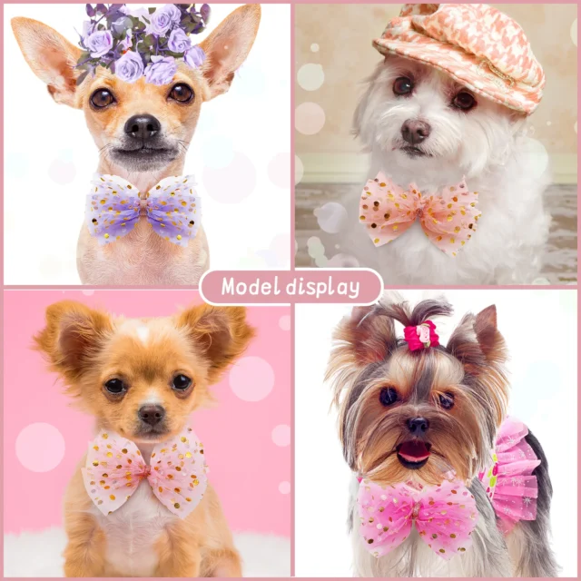 10PCS Pets Dogs Cats Lace Bowties Solid Adjustable Pet Collar Bling Neckties Bulk Puppy Dog Bow Ties Chihuahua Dog Accessories - Image 2