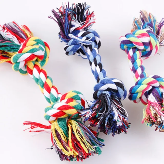 Random Color Pet Dog Toy Bite Rope Double Knot Cotton Rope Funny Cat Toy Bite Resistant and Sharp Teeth Pet Supplies Puppy Toys - Image 3