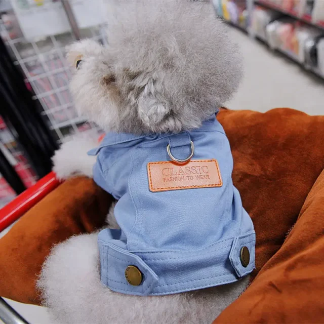 Spring Dog Suit Outfits Denim Coat Clothes with D Leash Ring for Small Medium Dogs Puppies Pet Color Jean small Dog Costume - Image 4