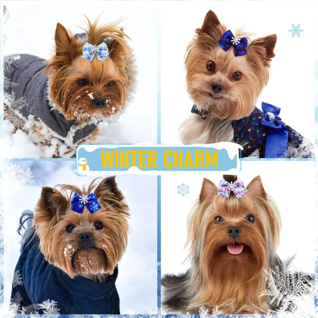 20PCS Winter Dogs Hair Bows Snowflakes Small Dog Bows Fashion Pet Dog Bowknot Small Dog Cat Grooming Pet Supplies - Image 3