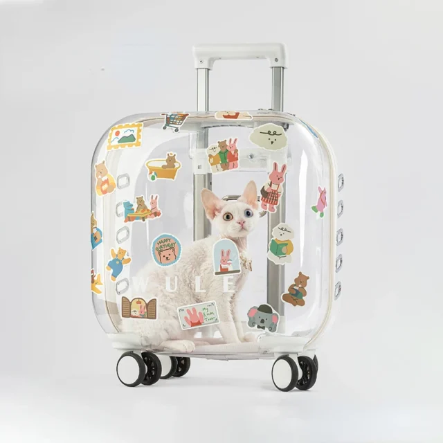 Transparent Capsule Pet Travel Trolley for Puppies Dogs Cat Carriers Bag with Trolleys Wheel