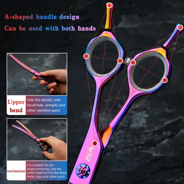 Lorful Curved Blade Fishbone Scissors Tooth Scissors Pengpeng Scissors 7-Inch Thin Shears Pet Shop Special Dog Hair Trimming - Image 3