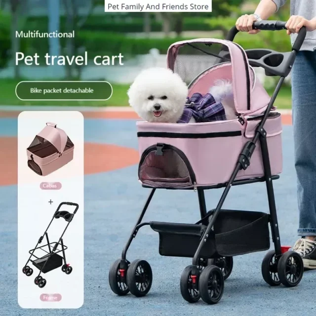 Pet Cat Dog Cart Portable Foldable Trolley Going Out Small Pet Cart Dinner Plate Pet Cart Poussettes Transportadora Para Gato