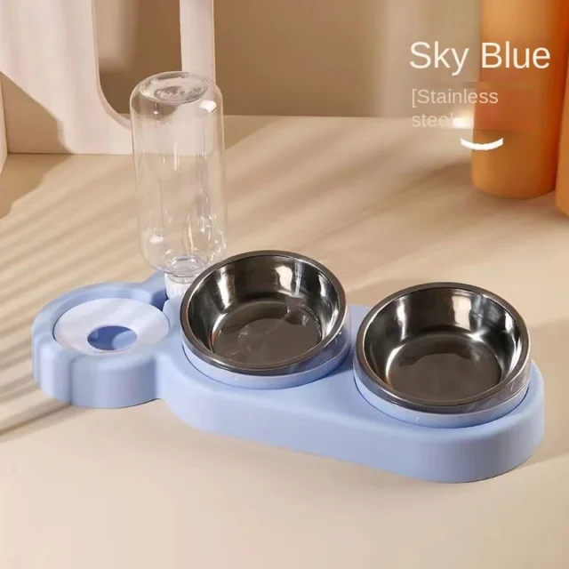 2023 Pet Cat Bowl Automatic Feeder Dog Cat Double Food Bowl with Water 3 IN 1 Fountain Drinking Raised Stand Dish CAT Bowls - Image 2