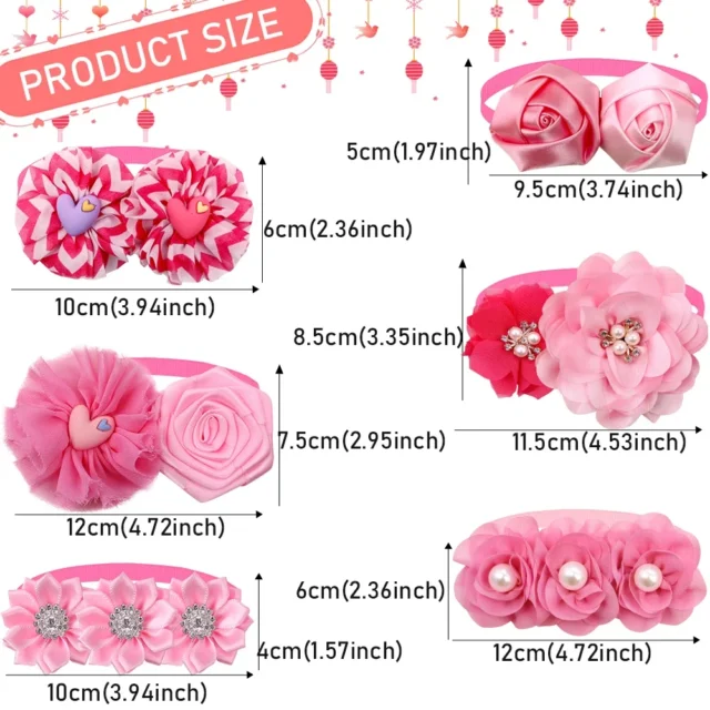 10pcs Valentine's Day Flower Dog Collar Dog Bowtie Grooming Adjustable Dog Bow Tie Pink Dog Bowties For Small Dogs Dog Supplies - Image 3