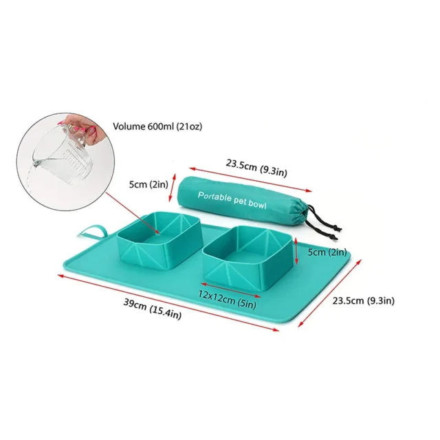 Pet Cats Feeder Outdoor Travel 2Pcs Dog Collapsible Silicone Bowl Portable Travel Double Bowl Folding Feeding Bowl Water Dish - Image 6