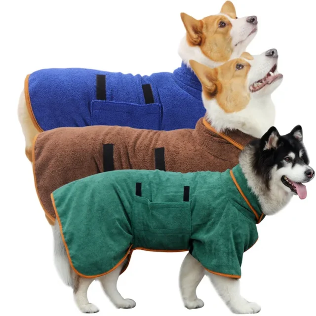 Summer Pet Clothes Polyester Fiber Water Absorbent Bathrobe Half-collar Collect Waist Dog Shirts Dogs Clothing Supplies