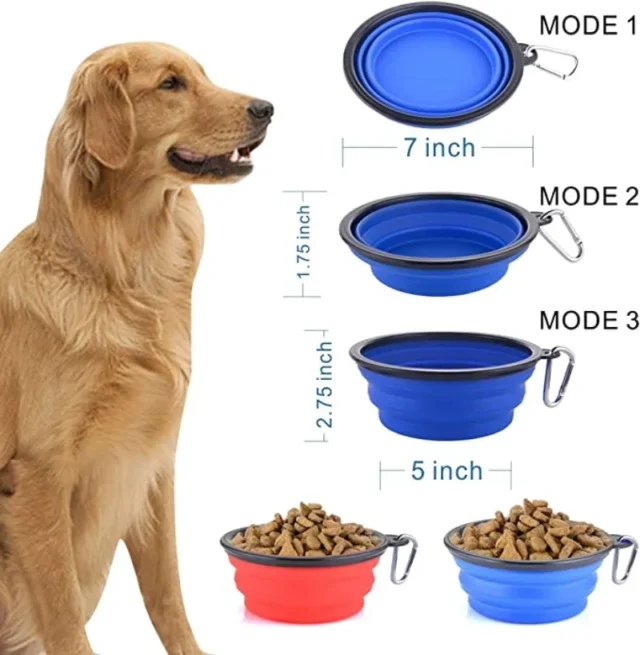 Collapsible Dog Bowls, Portable Foldable Dogs Cats Travel Water Food Bowls with Carabiner Clip for Walking, Traveling,Hiking - Image 4