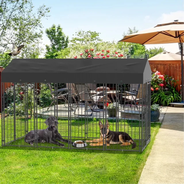 Large Dog Kennel Outdoor Dogs Welded Wire Kennels and Runs Crates for Yard with Stakes Water Proof Cover Canopy - Image 4