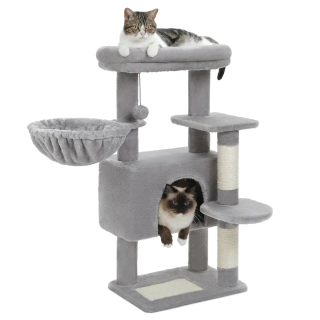 H88CM Cactus Cat Tree for Indoor Tower for Multi-Level Plush with Natural Sisal Scratching Post Condos Perches Hammock 2 Colors - Image 2