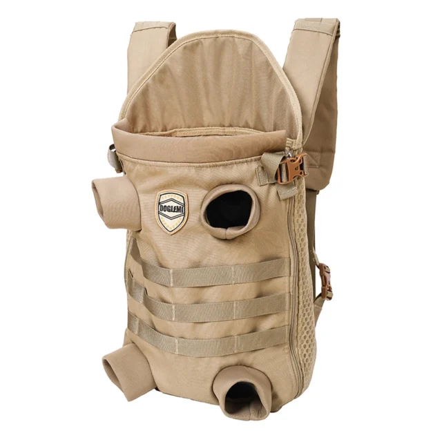 Backpack for Small Medium Dogs Hands Free Tactical Outdoor Pet Frontpack Soft Breathable Safety Travel Dog Carrier Military Tan