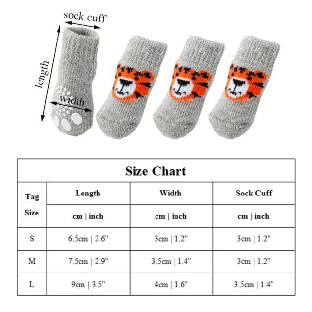 4pcs/Set Cute Puppy Dog Printed Socks Cartoon Anti Slip Knit Socks Warm Elastic Puppy Shoes Small Medium Dogs Boots Pet Product - Image 6