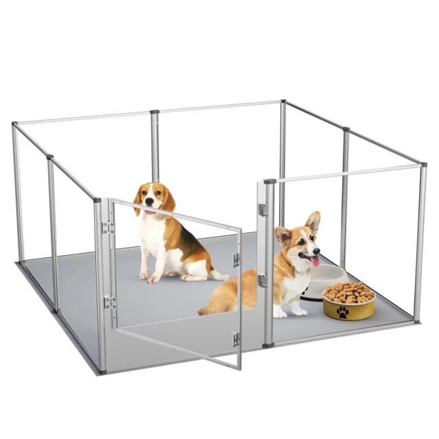 Dog Clear Playpen Fence Kennel Indoor Pet Play Pen Cage Whelping Box with Waterproof Fertility Pad - Heavy Duty Pets Large - Image 2