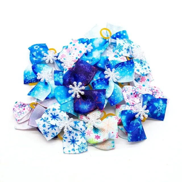 20PCS Winter Dogs Hair Bows Snowflakes Small Dog Bows Fashion Pet Dog Bowknot Small Dog Cat Grooming Pet Supplies - Image 7