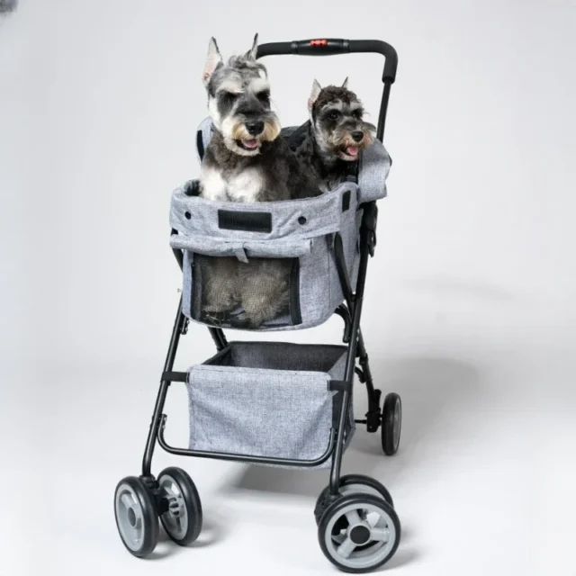 Detachable Lightweight Pet Stroller Foldable Multi-pet Double-decker Trolley Pet Cart with Basket Ventilated and Breathable - Image 6