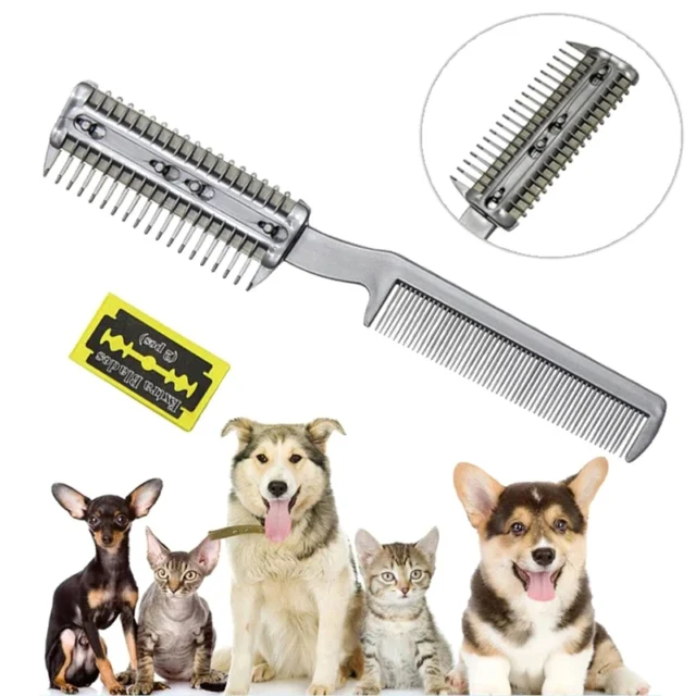 2-in-1 Professional Pet Grooming Razor Comb Plastic Trimmer for Dogs Cats with 2pcs Metal Blades for Safe Grooming Pet Supplies - Image 3