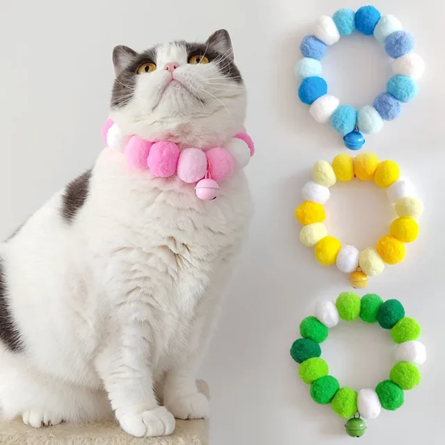 Rainbow Color Furball Pet Collar with Bell Cat and Dog Collar Christmas Decor Necklace Pet Photo Decoration Pets Accessories