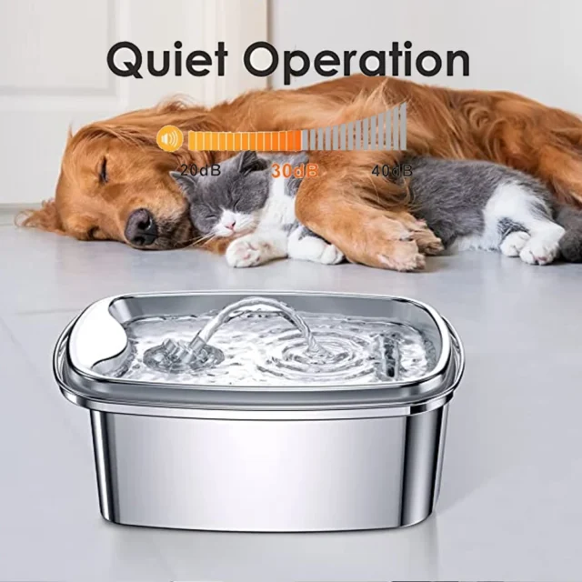 Cat Water Fountain 2L Stainless Steel Pet Dispenser Automatic Pet Fountain with Quiet Pump Adjustable Water Flow for Cats Dogs - Image 3