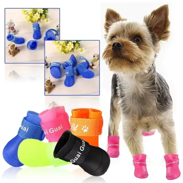 Anti-slip Rubber Rain Shoes for Dogs and Cats, Puppy Foot Cover, Waterproof Socks, Small and Medium Dogs, Protect the Paw, 4PCs