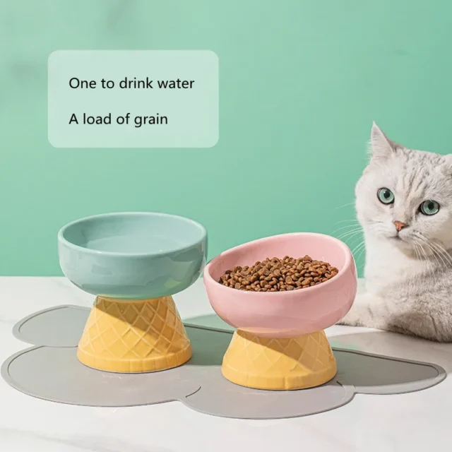 Cute Ceramic Cat Bowl Ice Cream Shape New High Foot Dogs Puppy Feeder Feeding Food Water Pet Supplies Cat Food Bowl - Image 2