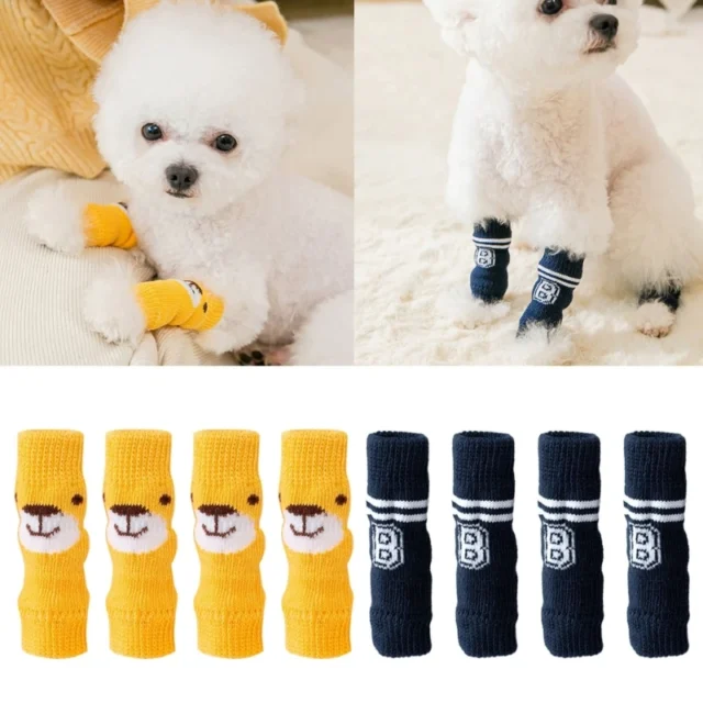 new 4 Pieces Dog Socks for Small Dogs Knitted Warm Knee Pads Pet Puppy Doggie