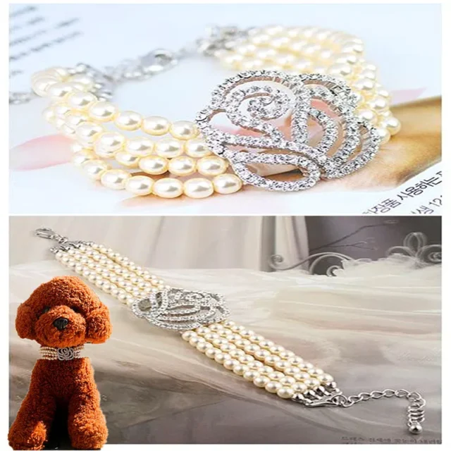 Pearl Dog Necklace Collar Fashion Jeweled Puppy Cat Collar with Bling Rhinestone Diamante Wedding Pet Accessories Dog Supplies - Image 4