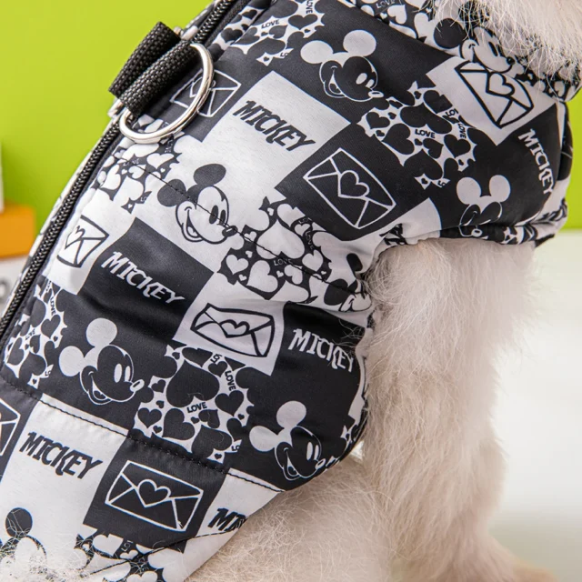 Disney Dog Clothes Winter Mickey and Minnie Print Pet Coat Black and White Warm Dog Padded Vest Outdoor Traction Coat - Image 2