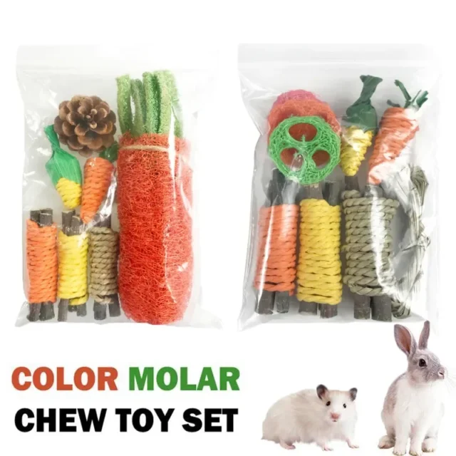 Small Animal Chew Toys Bundle For Rabbit Bunny Hamster Guinea Chinchillas Tooth Cleaning Molar Grinding Toys Pet Accessories