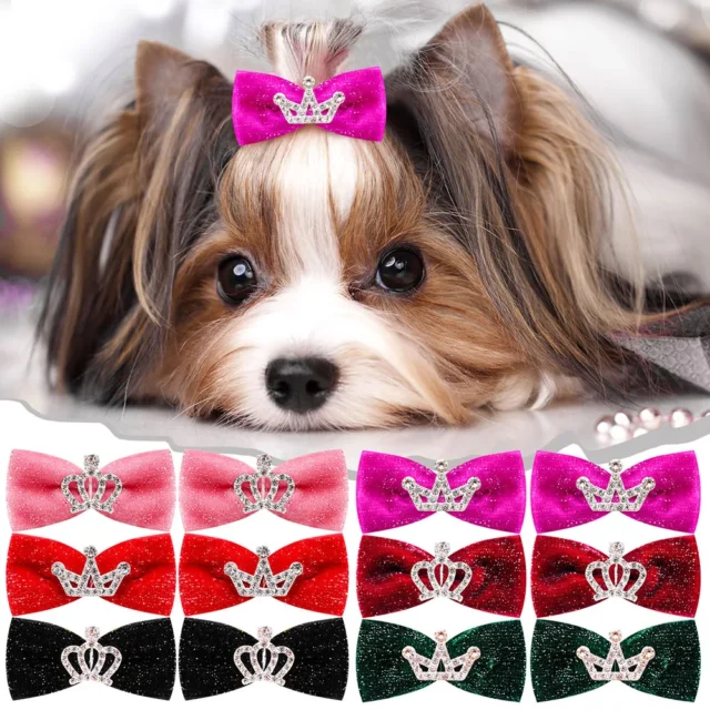 10PCS Glitter Dogs Bow Hairpin Puppy Crown Bow Clips for Dog Queen Cat Dog Hair Clip Dog Hair Accessories Pet Supplies