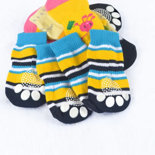 4pcs Cat Dog Knit Socks Color Random Warm Socks Small Dog Anti-Slip Socks Chihuahua Thick Paw Protector Booties Pet Accessories - Image 6