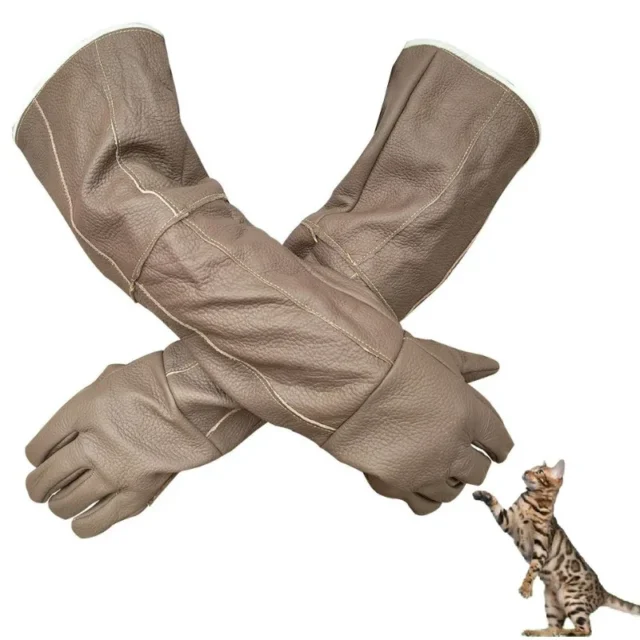 Multifunctional Waterproof Animal Handling Gloves Anti-bite Cow Leather Long Gloves Cat Dog Parrot Eagle Bath Training Pet Shop