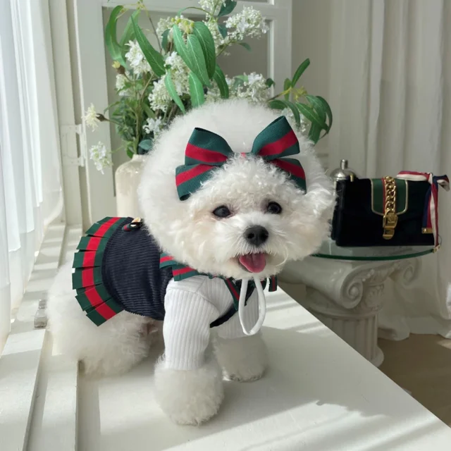 FATHIN Dog Princess Dresses Puppy Bow Knot Dress Luxury Pet Skirt Striped Dresses for Small Medium Cats - Image 3