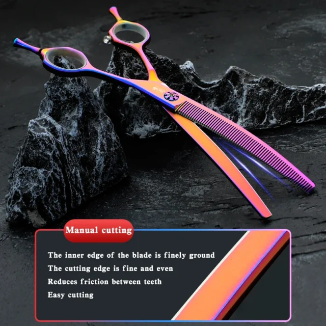 Lorful Curved Blade Fishbone Scissors Tooth Scissors Pengpeng Scissors 7-Inch Thin Shears Pet Shop Special Dog Hair Trimming - Image 5