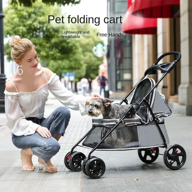 SP01K Pet Dog Stroller Foreign Trade Aluminium Alloy Foldable Mini Lightweight Folding Stroller for Small Dogs Outdoor Camping - Image 2