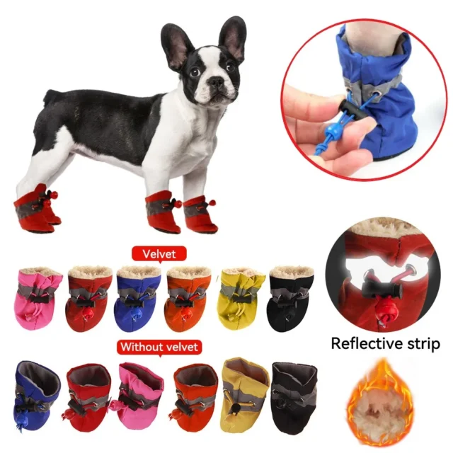 4pcs Waterproof Dog Boots Winter Dog Shoes Anti-Slip Warm Shoes For Dogs Cat Rain Snow Warm Footwear Small Dogs Socks Slippers