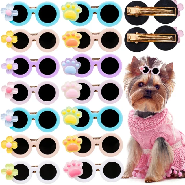 Creative Pets Dog Hair Clips Dog Round Glasses Shape Paw Decoration Dog Cat Hairpin for Small Dog Headwear Party Pet Accessories