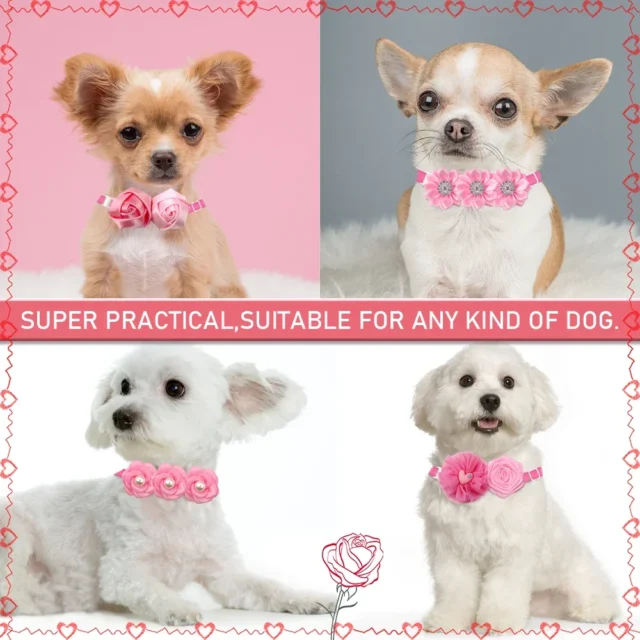 10pcs Valentine's Day Flower Dog Collar Dog Bowtie Grooming Adjustable Dog Bow Tie Pink Dog Bowties For Small Dogs Dog Supplies - Image 2