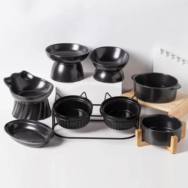 New Ceramic Pet Bowl Wooden Anti Overturning Pet Dogs Cats Food Water Feeder Multiple Styles Cat Bowl Pet Supplies Accessories