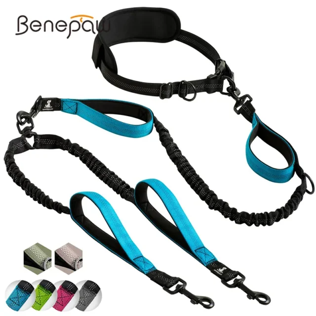 Benepaw Strong Hands Free Double Dog Leash Reflective Comfortable No Tangle Padded Handle Dual Pet Lead For Medium Large Dogs