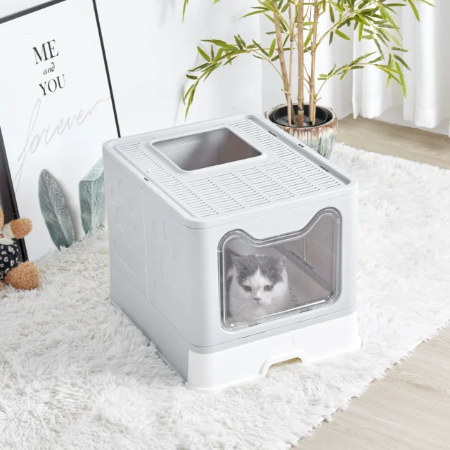 XXL Large Space Foldable Cat Litter Box with Front Entry & Top Exit with Tray - Image 3