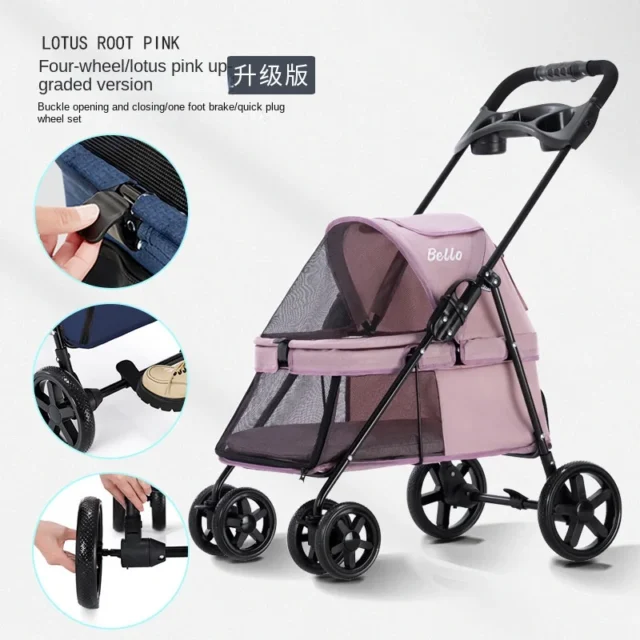 SP01K Pet Dog Stroller Foreign Trade Aluminium Alloy Foldable Mini Lightweight Folding Stroller for Small Dogs Outdoor Camping - Image 4