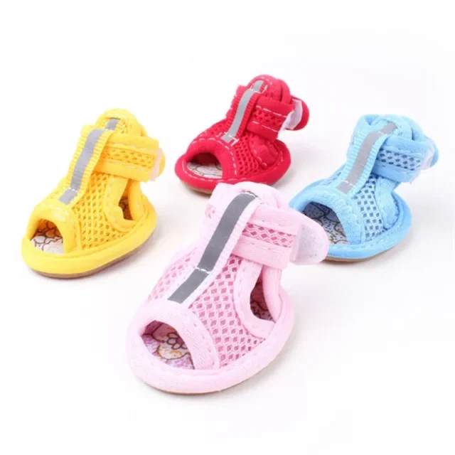 4pc/set Summer Non-slip Breathable Dog Shoes Sandals for Small Dogs Pet Dog Socks Sneakers for Dogs Puppy Blue Cat Shoes Boots - Image 4