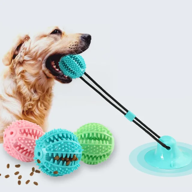 Dog Suction Cup Toy Tug of War Dog Toy Dog Treat Food Dispensing Ball with Rope Aggressive Chewers Pet Puppy Teeth-Cleaning Toys